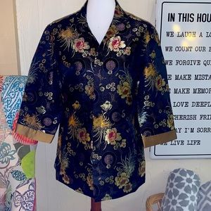 Chico’s Vintage Silk Embroidered Jacket Sz 1 M 8 Asian Inspired